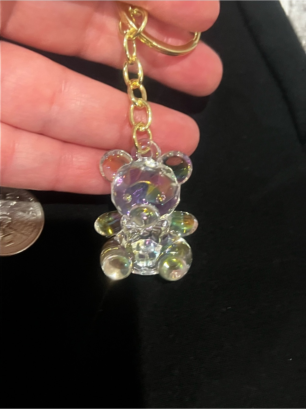 β¨ Iridescent Teddy Bear Double-Ring Keychain β NWT β¨ - Picture 5 of 5